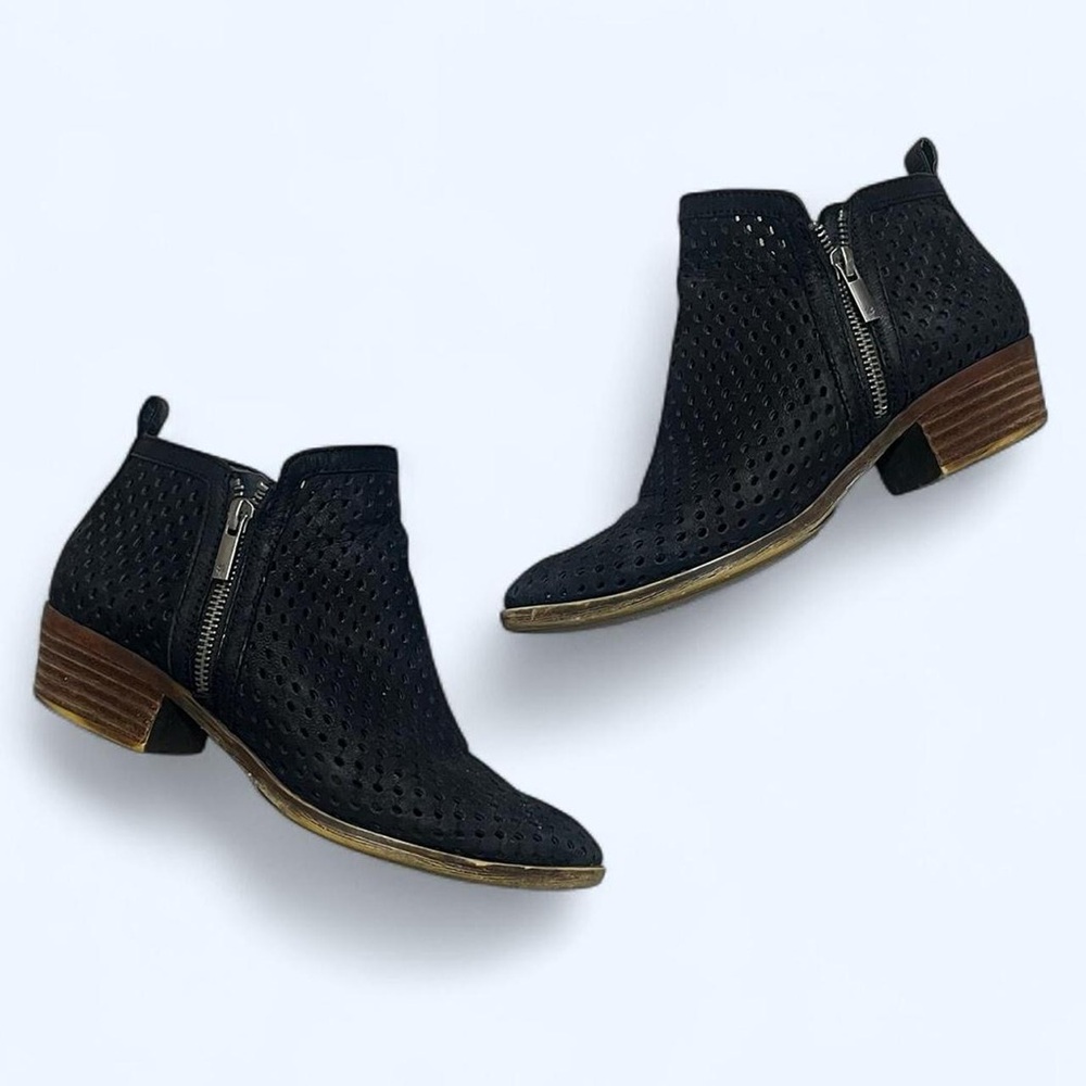 Lucky Brand Women’s Size 7 Black Leather Ankle Boots Booties Perforated Detail